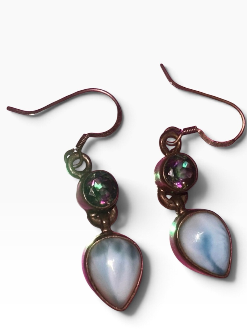 RARE Vintage Larimar & Mystic Topaz Crystal Silver Earrings